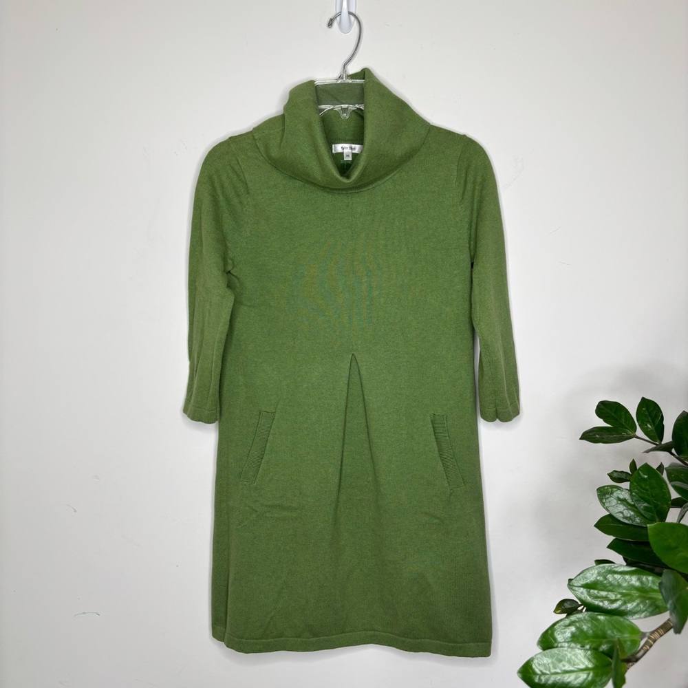 BN3 Tyler Boe‎ Olive Green Cotton Cashmere Cowl Neck XS Knit Dress Preppy Cozy